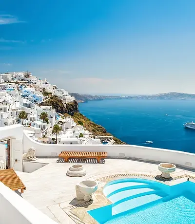 Architettura bianca sull'isola di Santorini, Grecia
