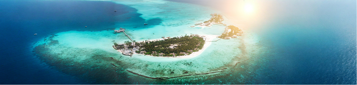 vista aerea su atollo, Maldive
