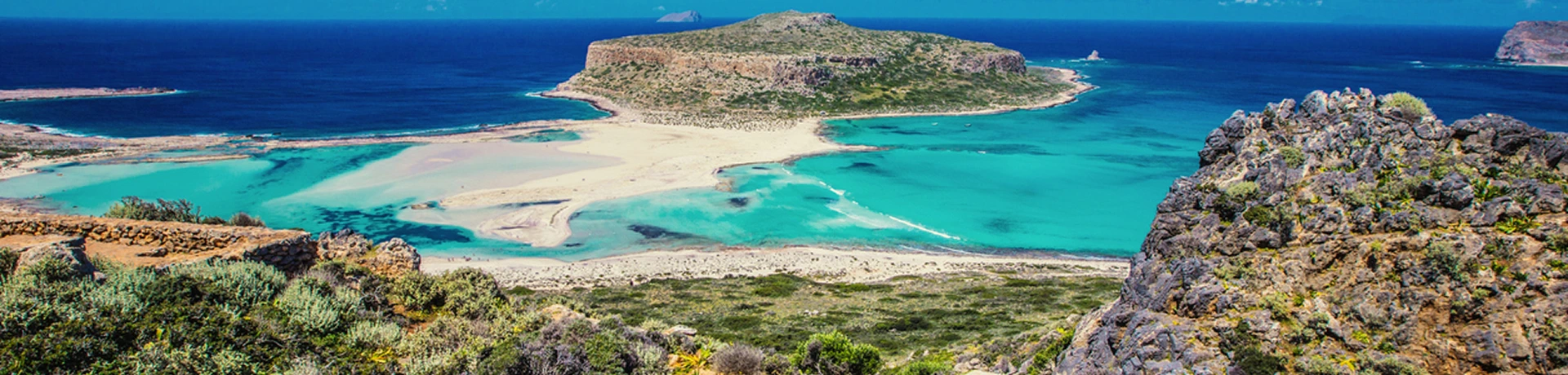 Spiaggia di Balos, Creta. Con isolotto circondato da acque cristalline